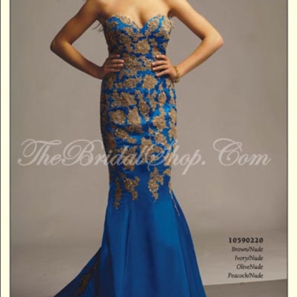 **Jovani Sweetheart Turquoise Lace Satin Mermaid Evening Gown 14 - Picture 2 of 8